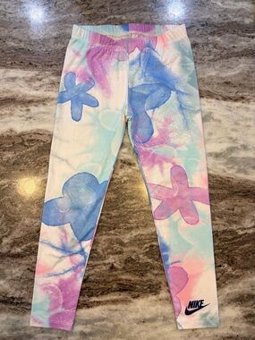 Nike Kids Girls Blue/Teal/Purple Floral Tie-Dye Leggings - Size 6-7 Years